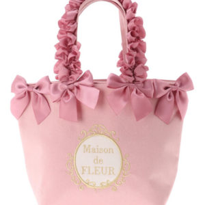 日本 Maison de FLEUR PINK PINK 蝴蝶結 手袋 ピンクピンクリボンフリルハンドルトートバッグ
