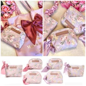 日本 Maison de FLEUR 法式 玫瑰印花 化妝袋 散紙包 收納袋 ストライプブーケプリントベーシックポーチ