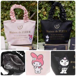 日本Maison de FLEUR 限定 Kuromi Melody 刺繡 手袋 マイメロ クロミ フリルハンドルトートバッグ